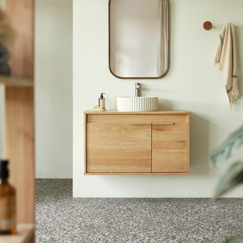 Tikamoon Badkamermeubel in massief hevea eikenkleur 90 cm - Naturel