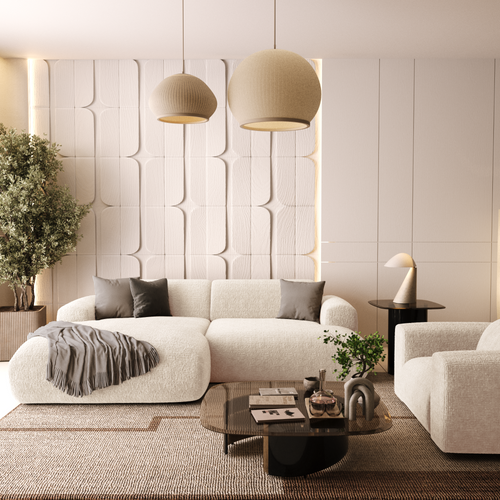 Sia Home - Linkerhoekbank MYRA - fluweel met motieven crème 266cm