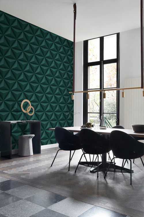 Origin Wallcoverings eco-texture vliesbehang grafisch 3D motief petrolblauw - 0,53 x 10,05 m - 347817 - vtwonen shop