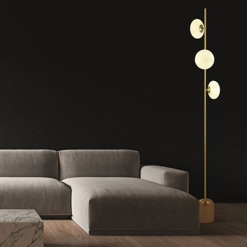 Pebble 3-lichts staande lamp, goud en wit ovaal glas