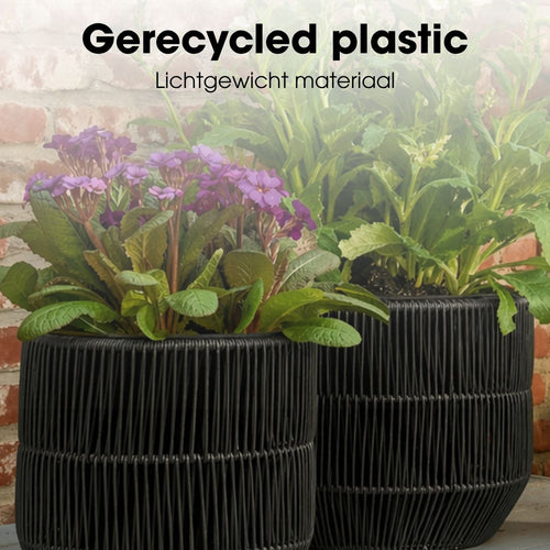 Mica Decorations Peta Bloempot voor Buiten – Set van 3 – Plantenpot voor Bloemen en Buitenplanten – Bloempotten voor Buiten – Zwart