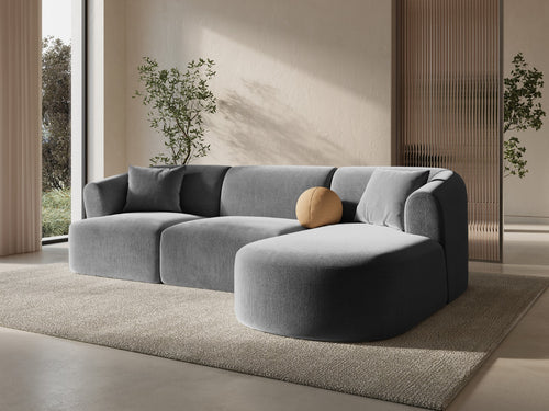 Cosmopolitan Design Modulaire hoekbank rechts Campi 4-zits, flueel grijs - 156x256x70cm