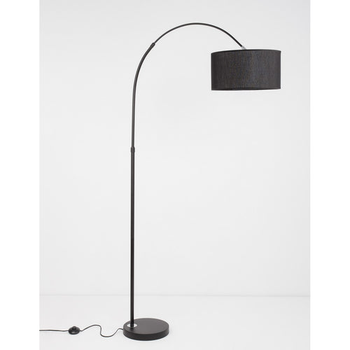 Merano Frisco Arc Staande Lamp Zwart Stoffen Kap Zwart Aluminium Voet LED E27