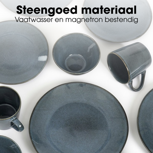 Mica Decorations Racco Serviesset 4 Personen - Set van Steengoed met Borden en Soepkommen - Vaatwasserbestendig en Krasvast Serviesgoed - Mokken