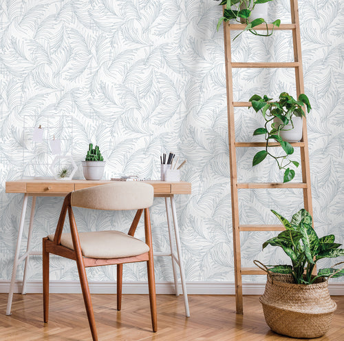 Sanders & Sanders behang veren vergrijsd blauw en wit - 53 cm x 10 m - 640365 - vtwonen shop