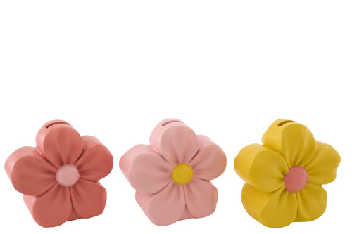 J-Line spaarpot Bloem - polyresin - mix - large - doos van 3