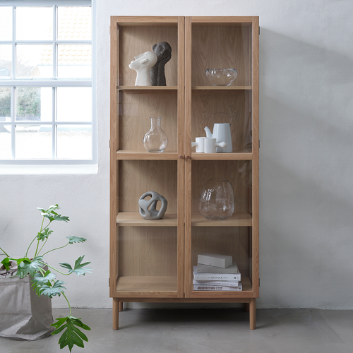 Olivine Boris Eikenhouten Vitrinekast met Glas - B 90 - Naturel - vtwonen shop