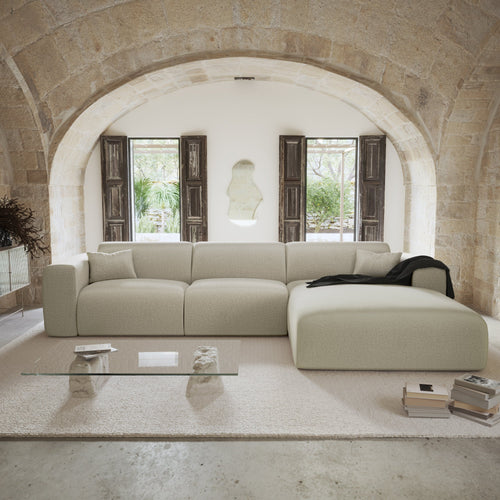 Sia Home - Rechthoekige hoekbank met snelle slaapfunctie MYRA - kruisweefsel beige 280cm