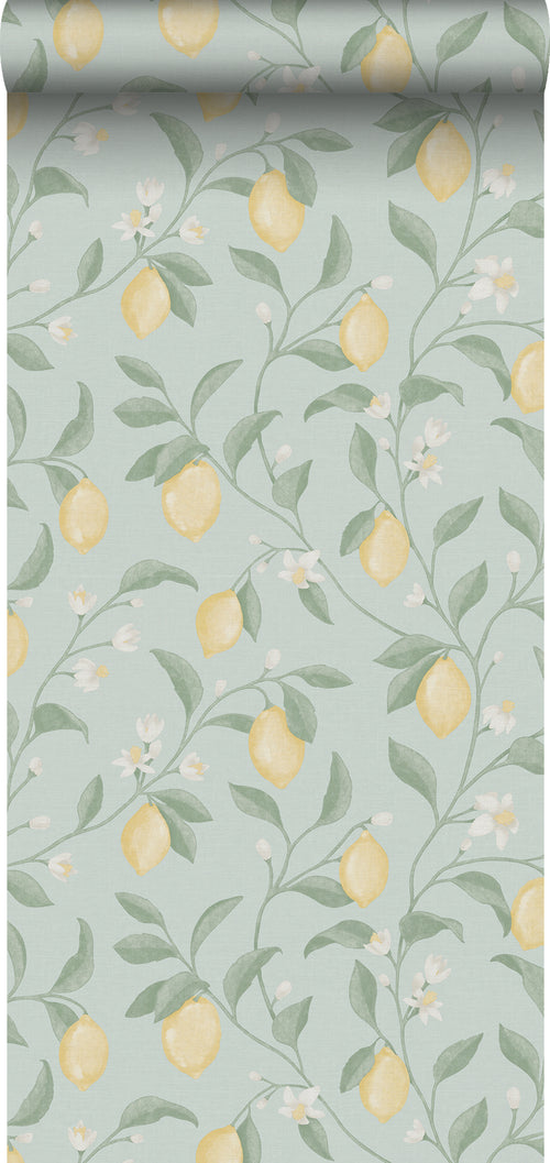 Sanders & Sanders behang fruit lichtblauw en geel - 53 cm x 10 m - 641017