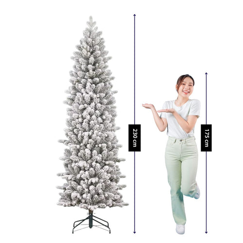 Black Box Trees Harma Pilaarvorm Kerstboom - Kunstboom met Besneeuwde Afwerking - Kerstversiering voor Binnen - Smal Model met 989 Takken - H230 x Ø69