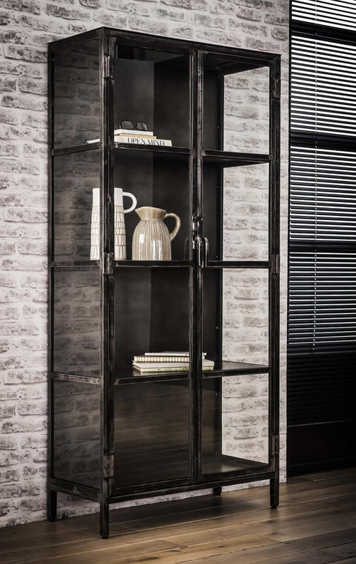 Giga Meubel Vitrinekast Rift - Zwart Metaal - 2 Deuren - 90x40x190cm