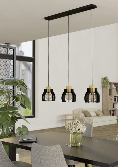 EGLO hanglamp Stillington 1 - e27 - 88 cm - zwart/bruin - hout/staal