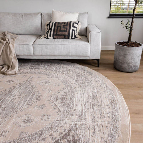 Interieur05 Rond vintage Vloerkleed Aila Zand/Beige - 120 x 120 cm - vtwonen shop