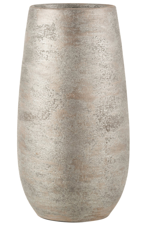 J-Line vaas Oneffen Ruw - keramiek - zilver - large - 41 cm hoog