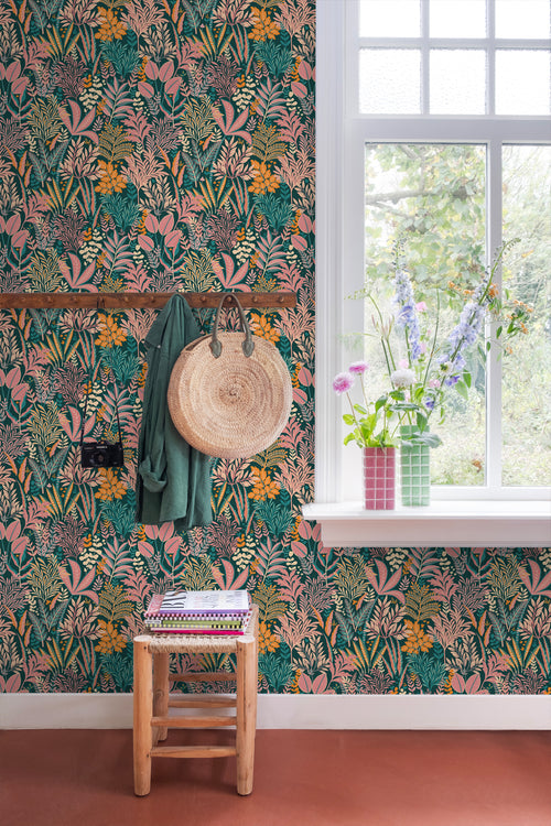 ESTAhome behang tropische bladeren en bloemen meerkleurig - 50 x 900 cm - 131663