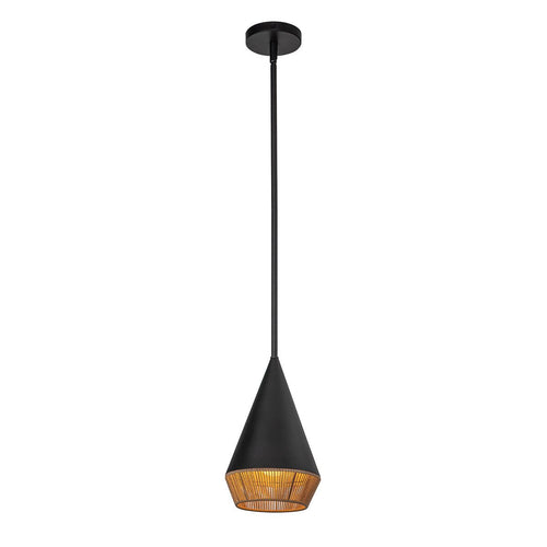 Schlanke Pendel-Deckenleuchte Modern Mattschwarz, Natur 1x E27