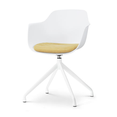 Nolon Nola-Liz draaibare eetkamerstoel wit met warm oker zitkussen - wit onderstel