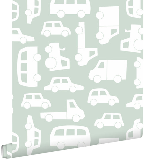 ESTAhome behang auto's mintgroen - 53 cm x 10.05 m - 139046