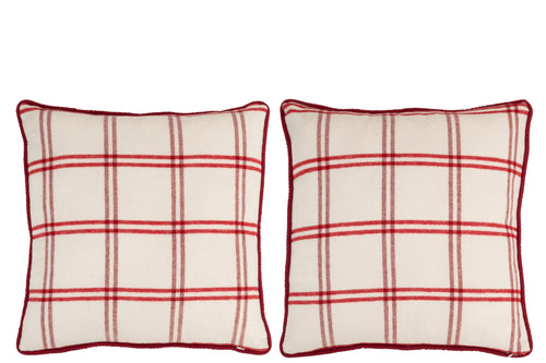 J-Line kussen Tekst - polyester - rood/wit - 2 stuks