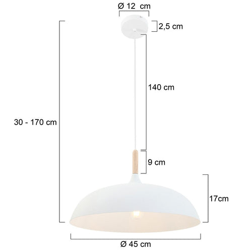 Mexlite hanglamp bjorr - 1 lichts - 45x 170 cm - wit