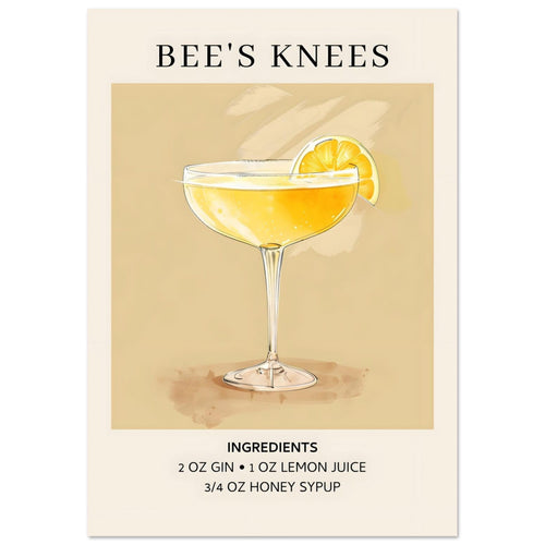 Artfulprints Poster met Lijst Bee's Knees cocktail - Ingrediënten   - 50x70 cm - Geel