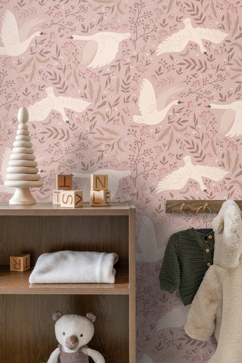 ESTAhome behang zwanen oudroze - 53 cm x 10.05 m - 130958 - vtwonen shop