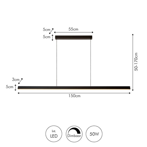 Atmooz hanglamp Jasmin 150 - zwart - 150 x 3 x H 170 cm - geïntegreerde led