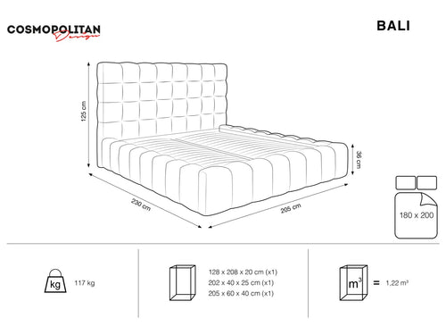 Cosmopolitan Design Opbergbed met hoofdeinde Bali 180x200cm, flueel, koningsblauw - 230x205x125cm