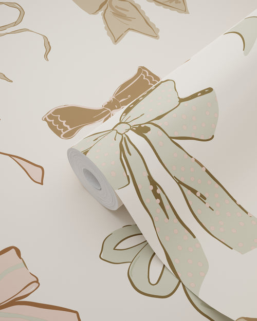 ESTAhome behang strikjes groen, roze en bruin - 50 x 900 cm - 131469