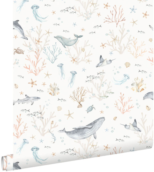 ESTAhome behang onderwaterwereld beige en vergrijsd blauw - 50 x 900 cm - 131261