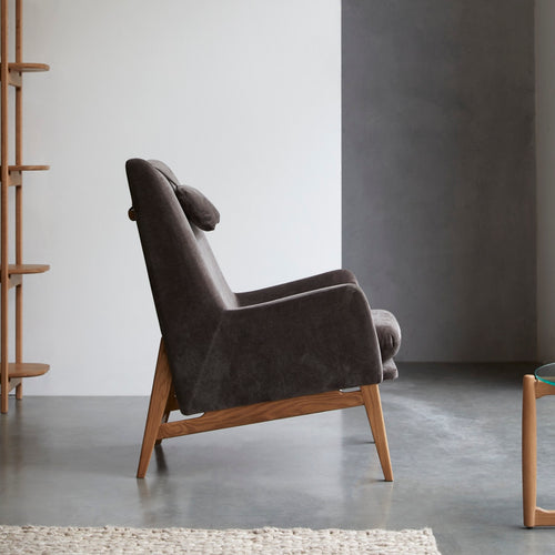 Tikamoon Fauteuil van massief eikenhout en grijs fluweel - Grijs