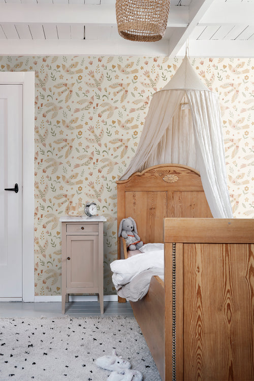 ESTAhome behang bloemen en vogels beige - 50 x 900 cm - 131754