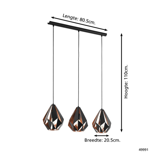 EGLO hanglamp Carlton 1 - e27 - 80,5 cm - zwart/koper - vtwonen shop