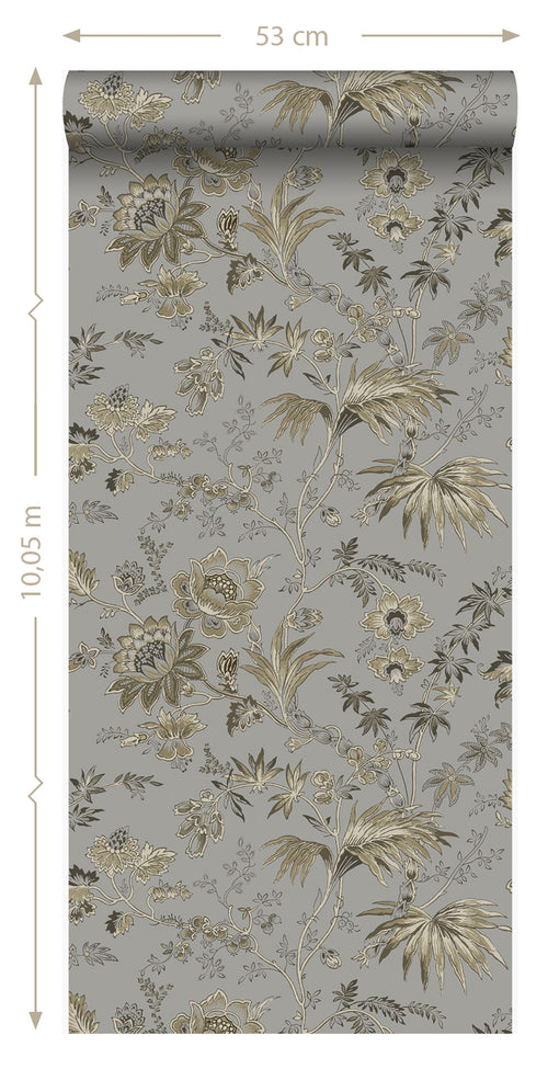 Origin Wallcoverings behang bloemen taupe grijs en bruin - 53 cm x 10,05 m - 326125 - vtwonen shop