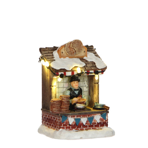 Luville Kerstdorp Stroopwafelkraam - Kerstversiering met Warm Witte Verlichting voor Binnen - Kerst Decoratie met Bakker en Stroopwafels - L7 x B6 x