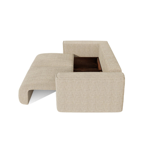 Premium Interiors - Slaapbank met opbergruimte COMO - zacht aanvoelende geweven stof beige 254cm