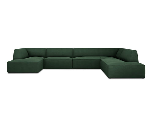 Micadoni Panoramische hoekbank rechts Ruby 7-zits, structurele stof, groente - 273x366x69cm