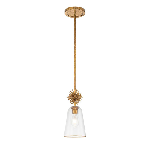 Schlanke Pendelleuchte, modernes Antik-Gold, 1 x E27, klarer Schirm