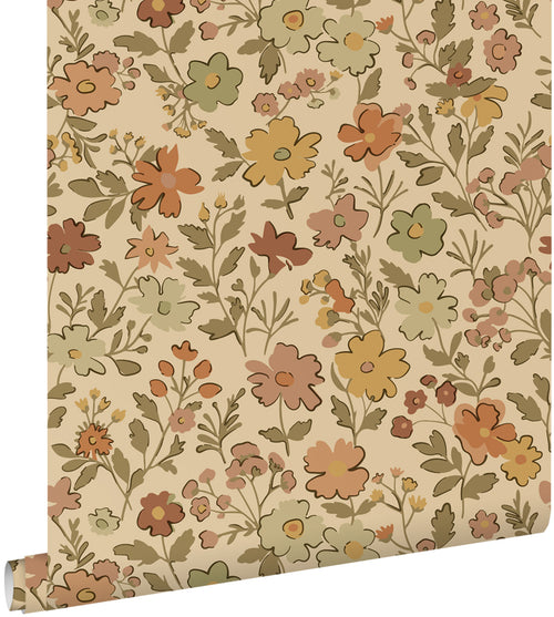 ESTAhome behang bloemetjes okergeel en donker beige - 50 x 900 cm - 131320 - vtwonen shop