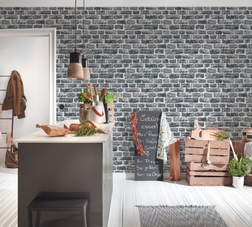 A.S. Création behang stenen muur donkergrijs - 53 cm x 10.05 m - AS-361404