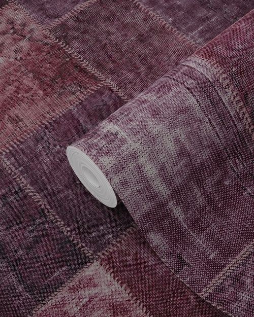 ESTAhome behang Marrakech kelim patchwork tapijt bordeaux rood - 53 cm x 10.05 m - 148653