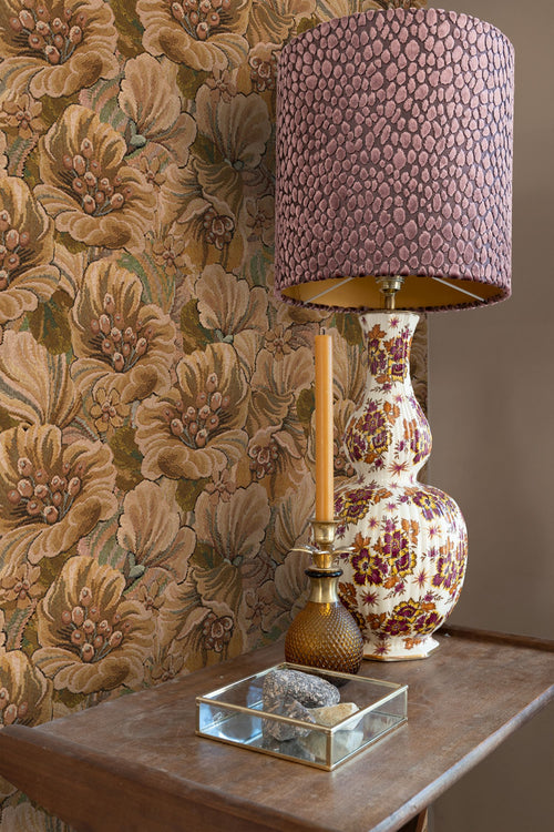 ESTAhome behang geborduurd bloemmotief beige bruin - 50 x 900 cm - 131868
