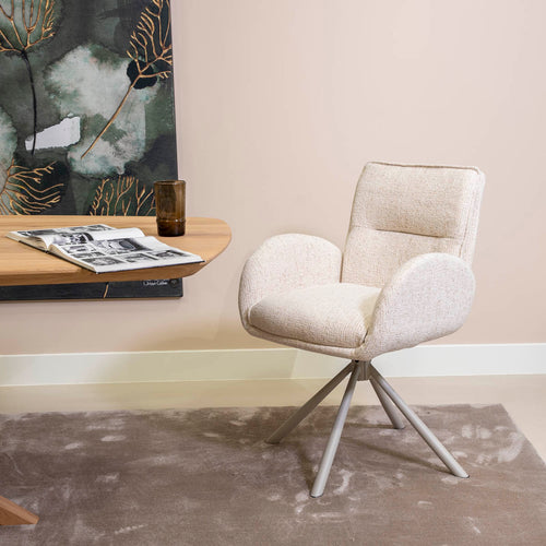 Giga Meubel Eetkamerstoel Tina Beige – Draaibaar – Met Armleuning – Stof en Metaal - Set van 2