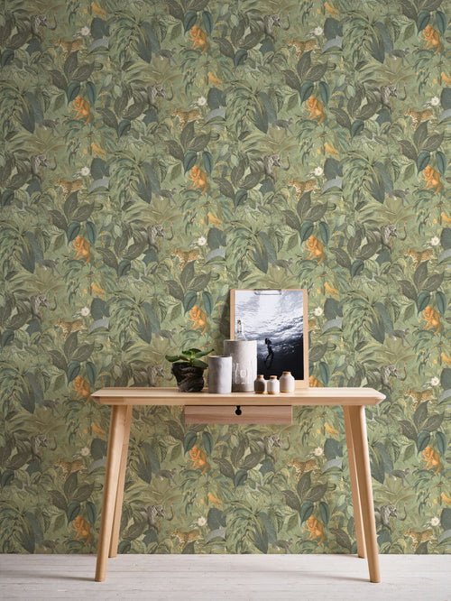 Livingwalls behang jungle-motief groen, grijs, bruin en geel - 53 cm x 10.05 m - AS-387243 - vtwonen shop