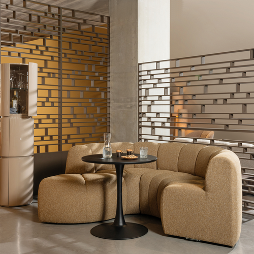 WOOOD eetbank hoek rond rugleuning Mojo - Wollig - Honinggeel - 83x100x74