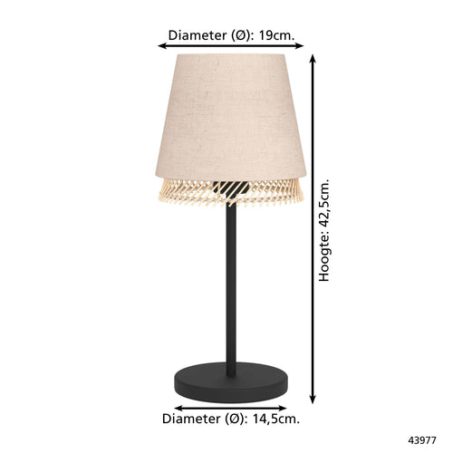 EGLO tafellamp Tabley - e27 - 42,5 cm - natuur/bruin/zwart - textiel