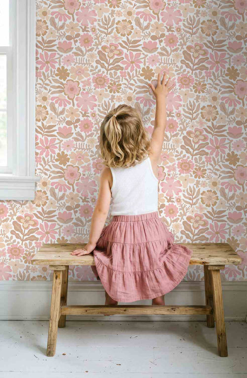 ESTAhome behang bloemetjes wit, beige en roze - 50 x 900 cm - 132288