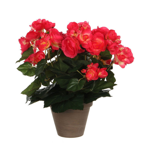 Mica Decorations Begonia Kunstplant in Bloempot Stan - H30 x Ø25 cm - Donkerroze