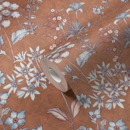 Livingwalls behang bloemen oranje, bruin, lichtblauw en wit - 53 cm x 10.05 m - AS-391173 - vtwonen shop