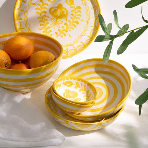 J-Line kom Granada Low - keramiek - wit/geel - small - Ø 14 cm